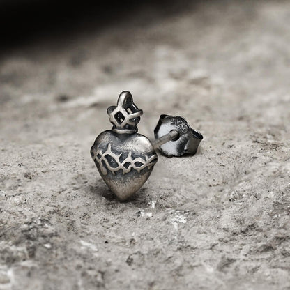 Sacred Heart Stud Earrings in Sterling Silver