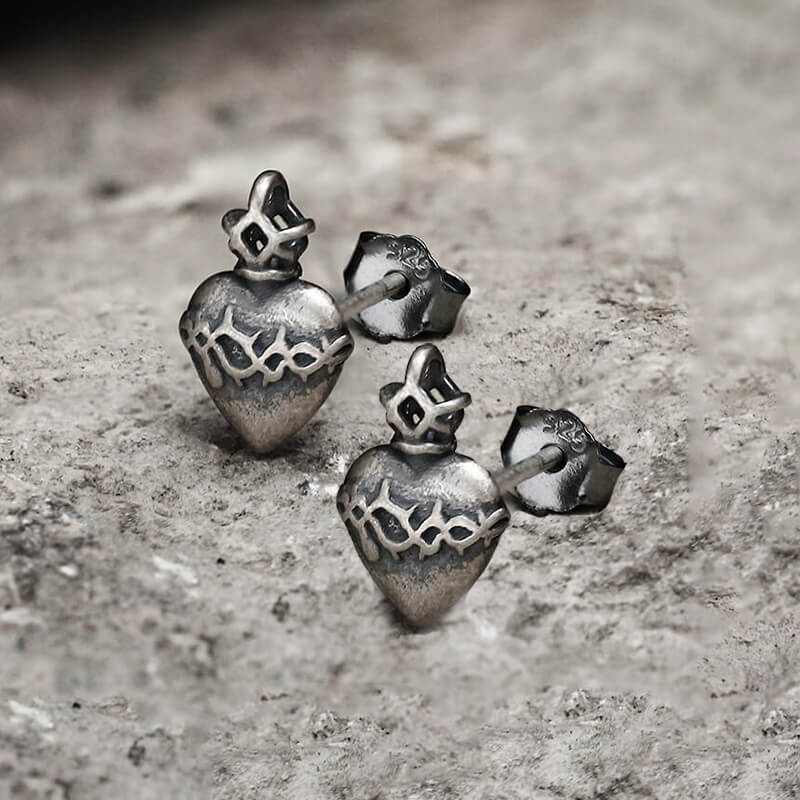 Sacred Heart Stud Earrings in Sterling Silver