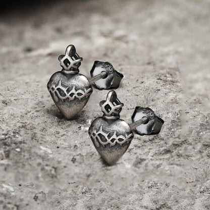 Sacred Heart Stud Earrings in Sterling Silver
