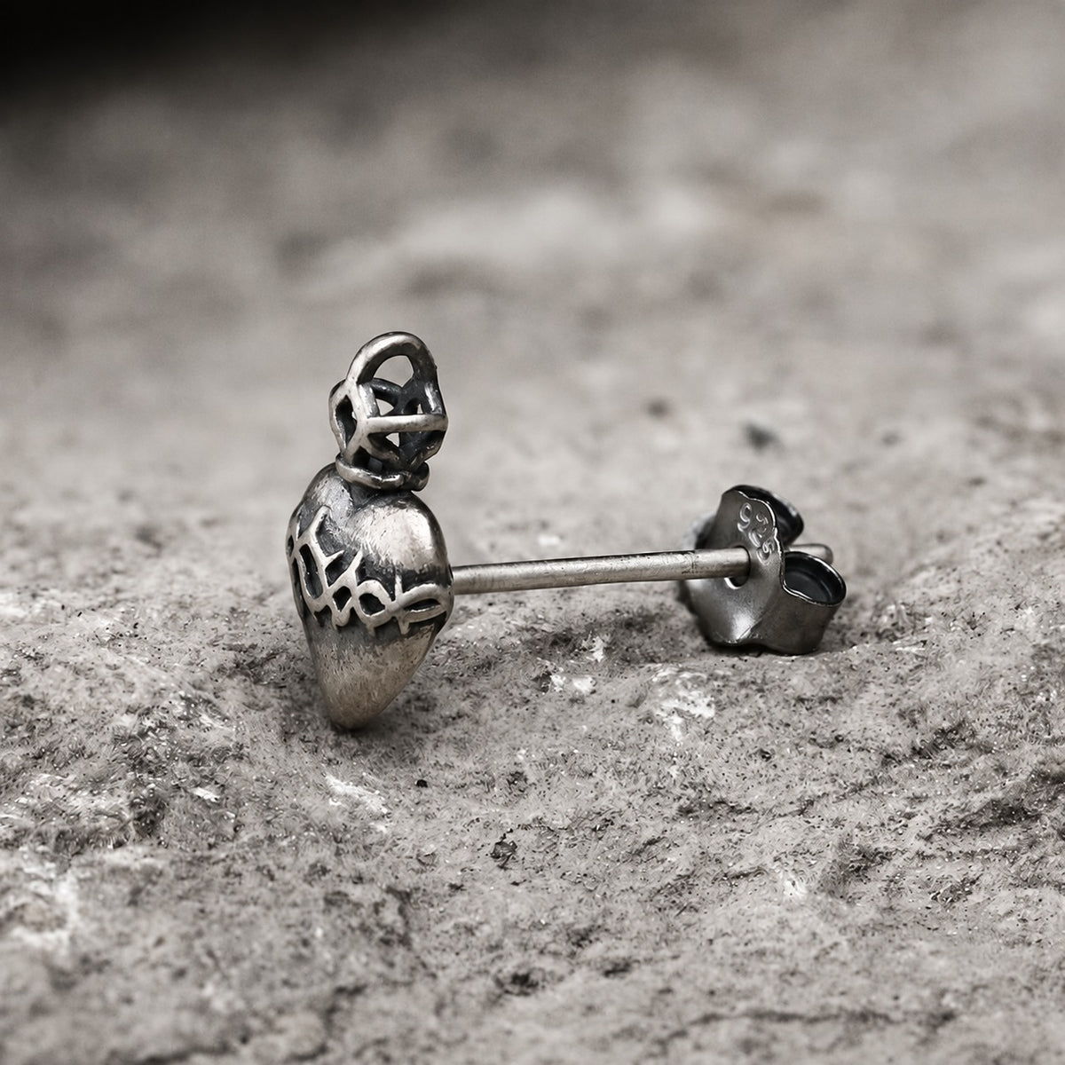 Sacred Heart Stud Earrings in Sterling Silver