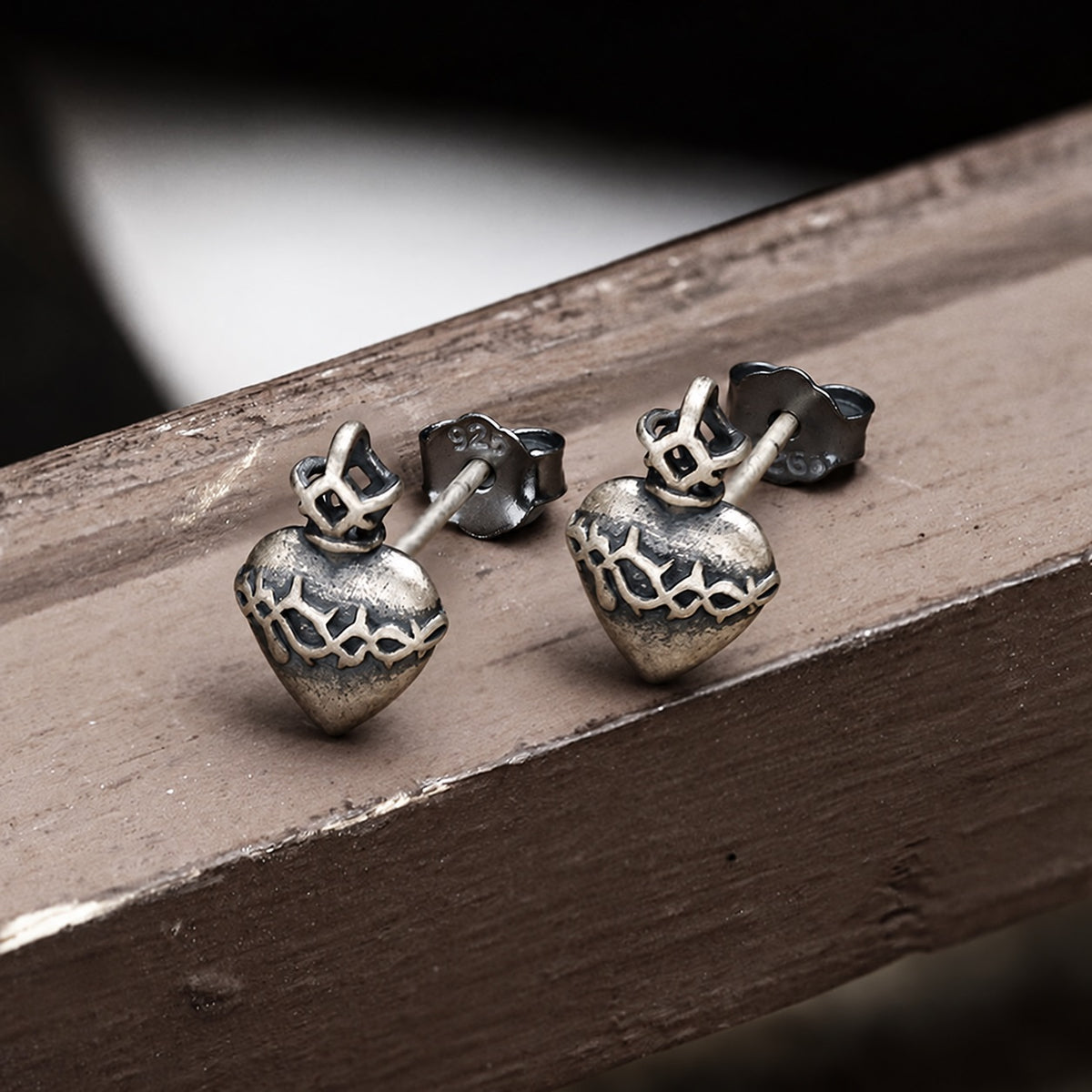 Sacred Heart Stud Earrings in Sterling Silver
