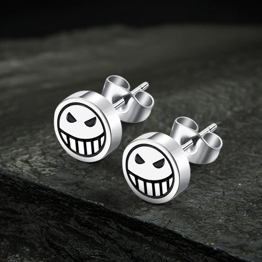 Sad Smiley Face Stud Earrings in Stainless Steel
