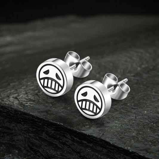 Sad Smiley Face Stud Earrings in Stainless Steel