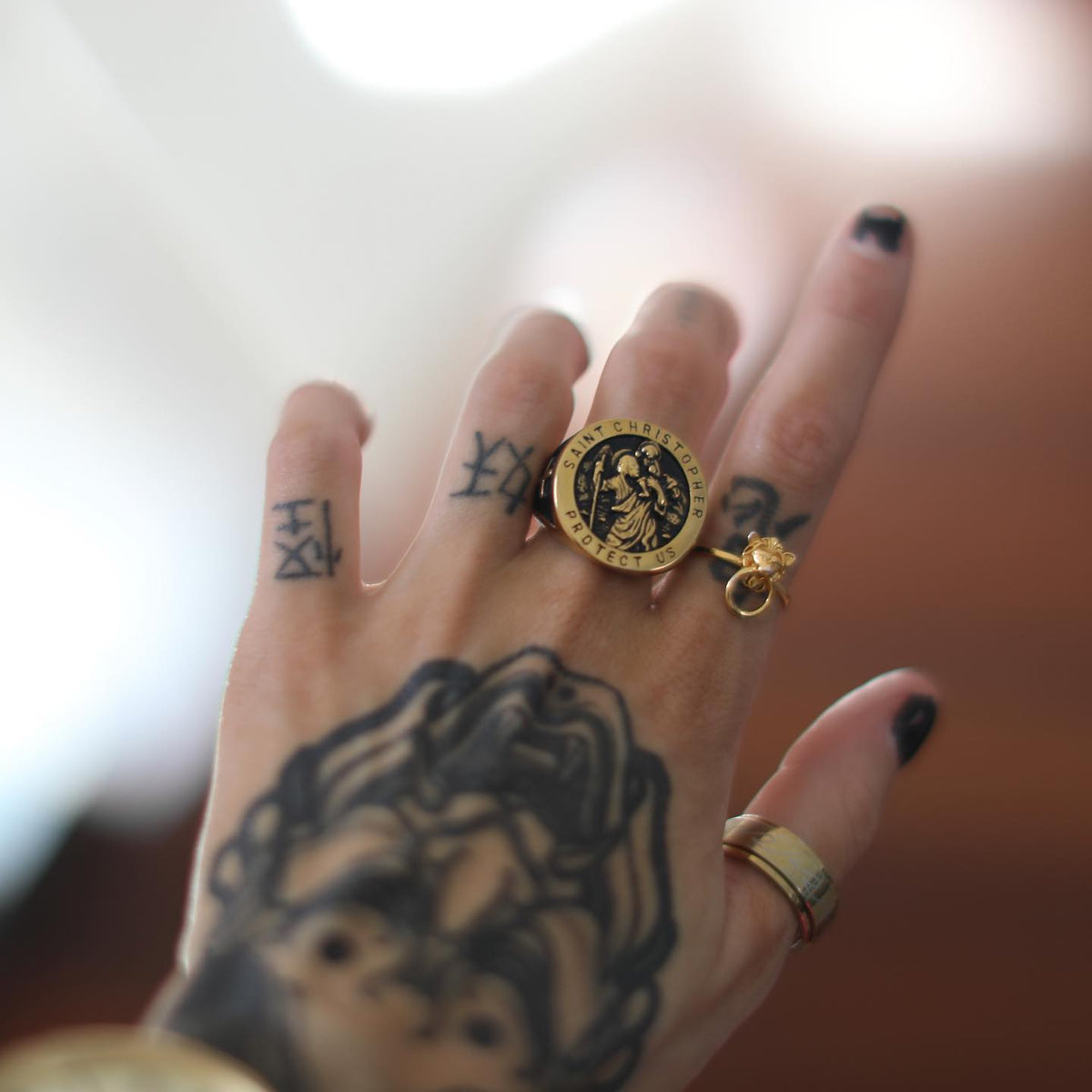 Saint Christopher Protect Us Cross Ring in Stainless Steel
