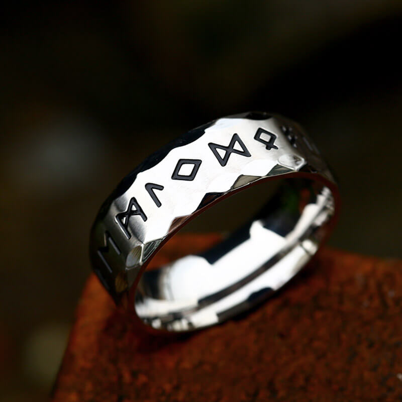 Scaled Pattern Runes Viking Ring in Stainless Steel