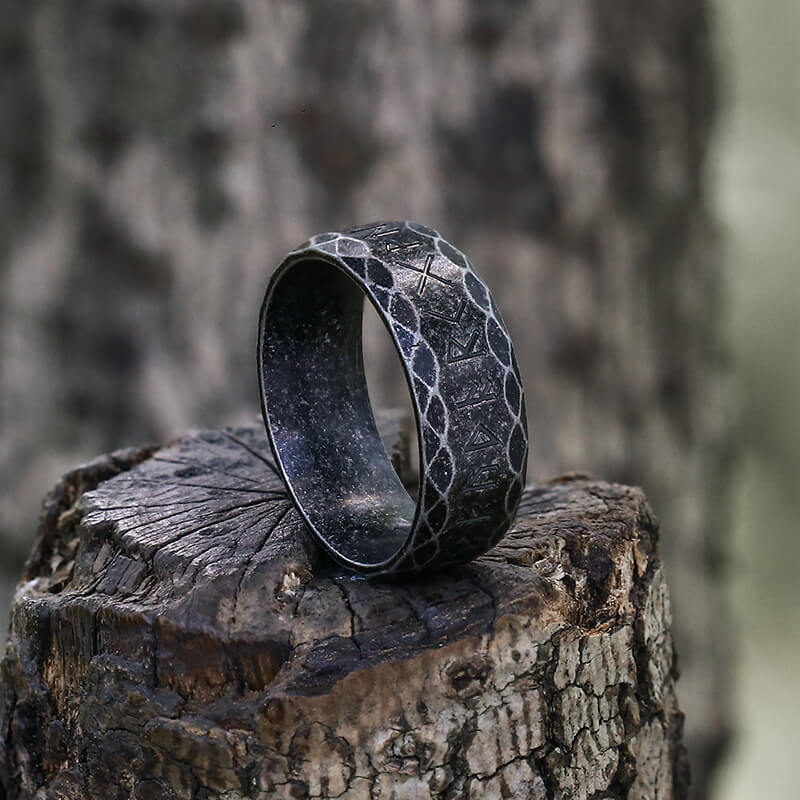 Scaled Pattern Runes Viking Ring in Stainless Steel