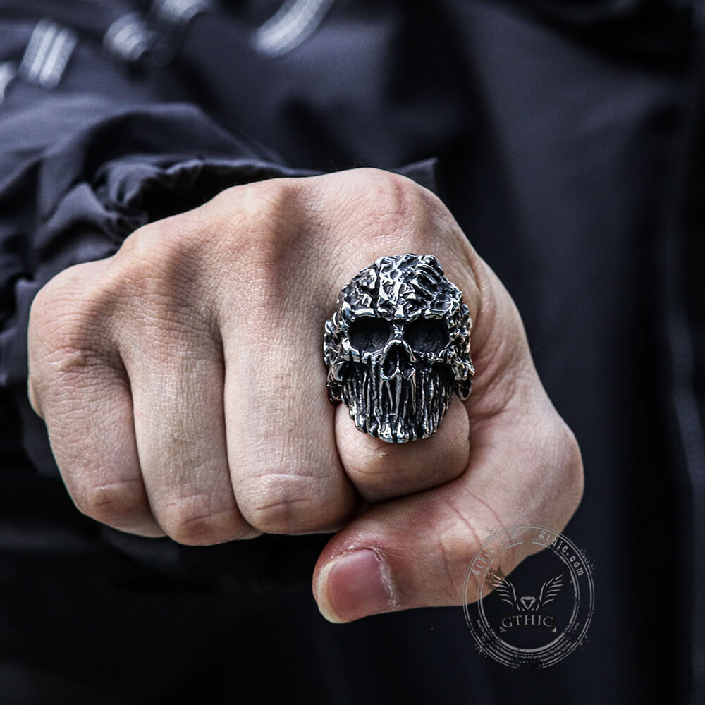 Scar Crack Stainless Steel Skull Ring