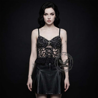 See-Through Snakeskin Embroidery Lace Hem Camisole