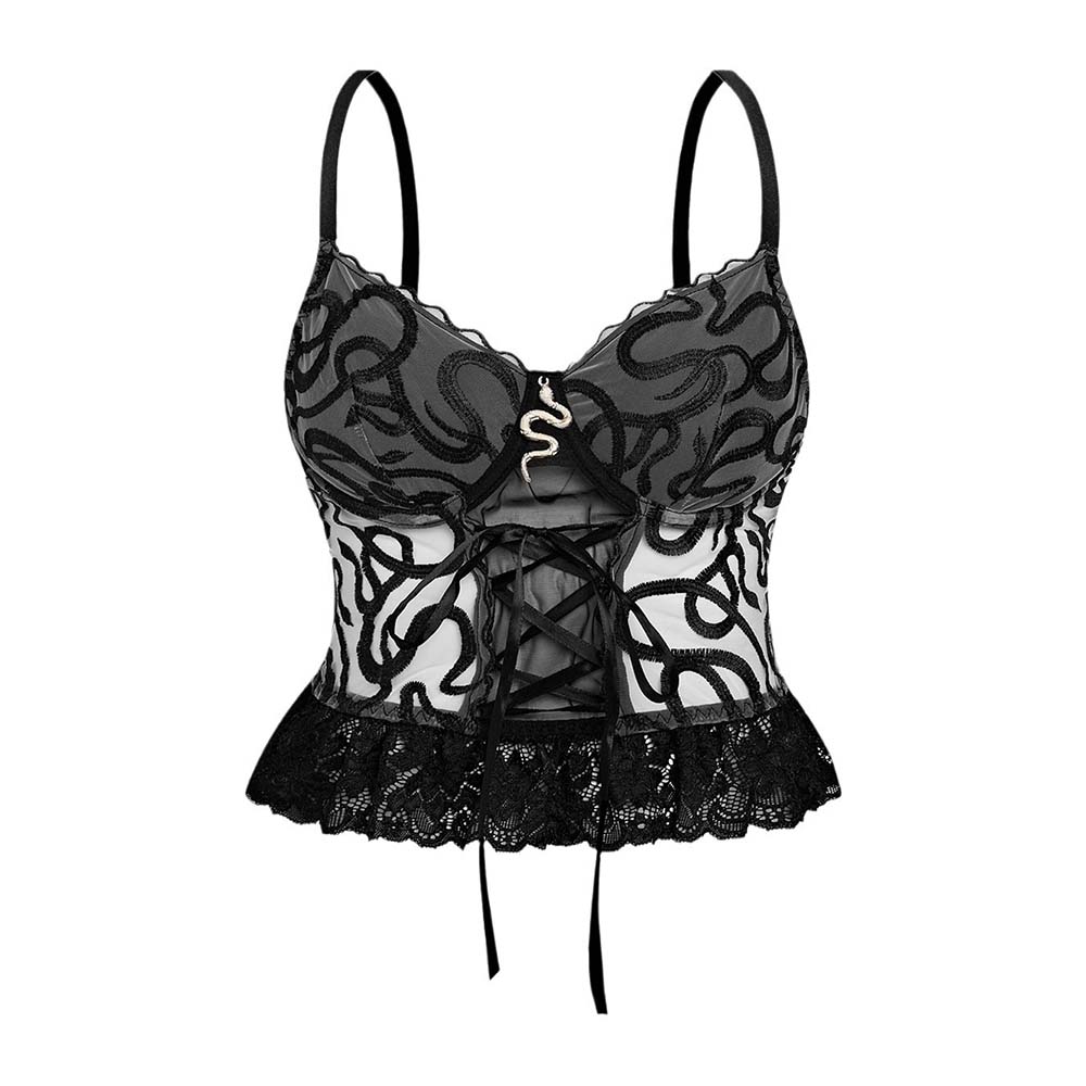 See-Through Snakeskin Embroidery Lace Hem Camisole