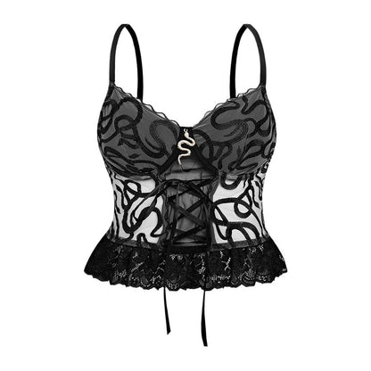 See-Through Snakeskin Embroidery Lace Hem Camisole