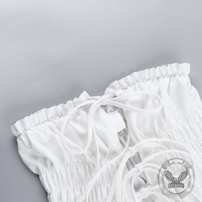 Sexy Elastic Pleated Lace-Up Cropped Tube Top