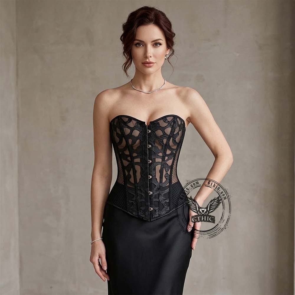 Sexy Mesh Hollow Out Flower Overbust Corset