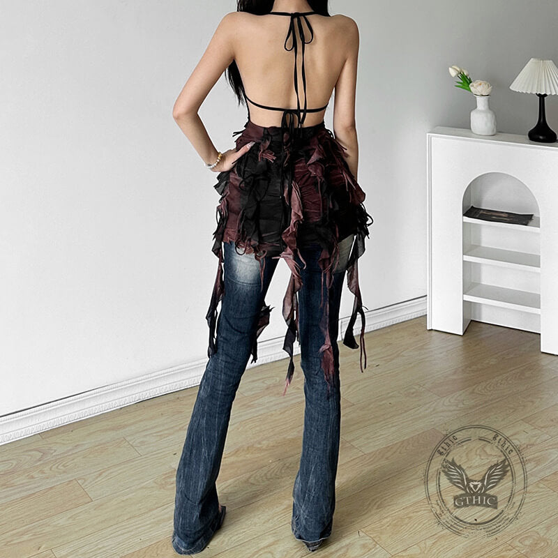 Sexy Ribbon Slim High Waist Halter Neck Backless Dress
