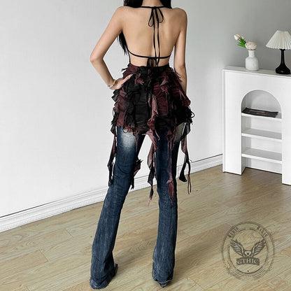 Sexy Ribbon Slim High Waist Halter Neck Backless Dress