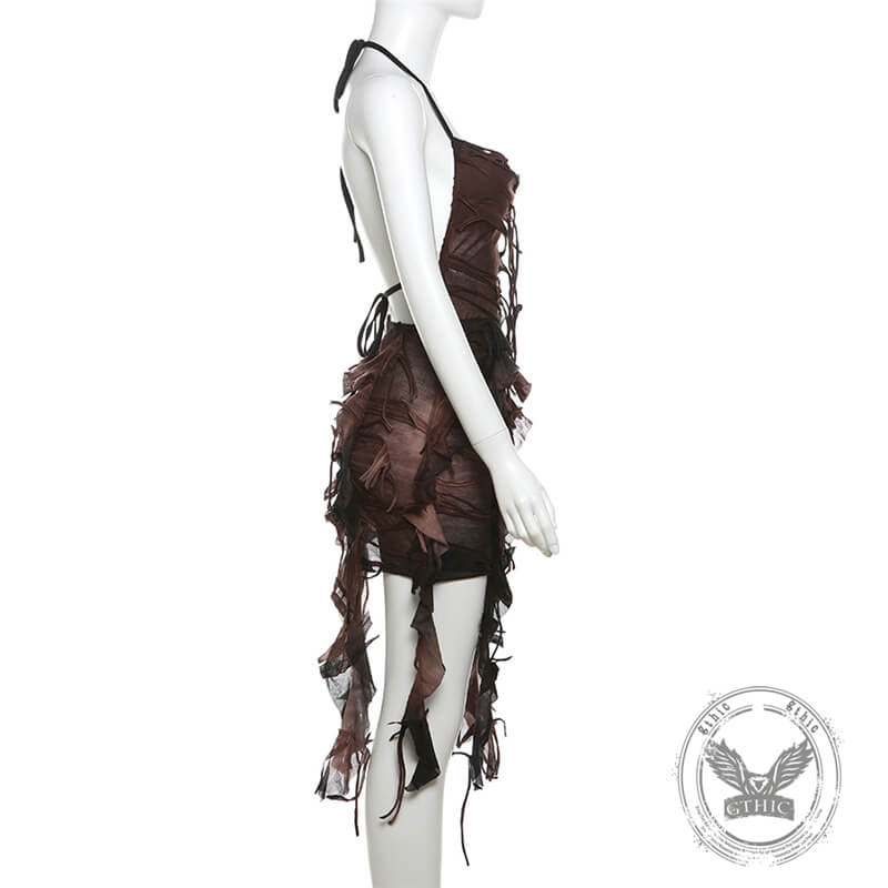 Sexy Ribbon Slim High Waist Halter Neck Backless Dress