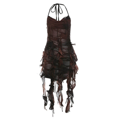 Sexy Ribbon Slim High Waist Halter Neck Backless Dress