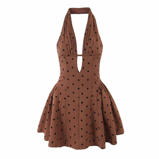 Sexy V-Neck Pleated Waist Halter Formal Dress