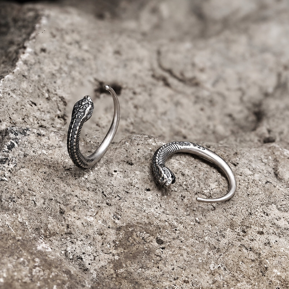 Vintage Snake-Shaped Hoop Earrings in Sterling Silver