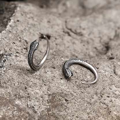 Vintage Snake-Shaped Hoop Earrings in Sterling Silver
