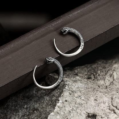 Vintage Snake-Shaped Hoop Earrings in Sterling Silver