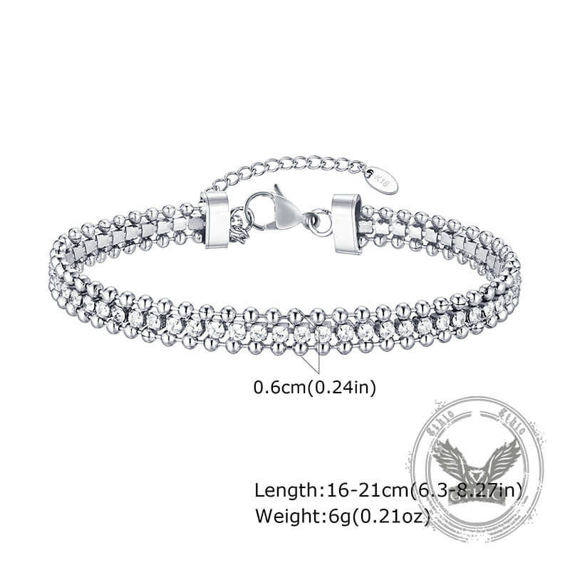 Shiny Zirconia Three-Layer Bracelet in Stainless Steel