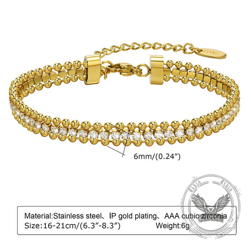Shiny Zirconia Three-Layer Bracelet in Stainless Steel