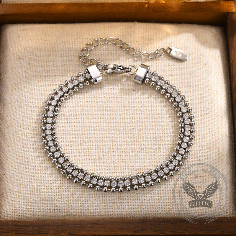 Shiny Zirconia Three-Layer Bracelet in Stainless Steel