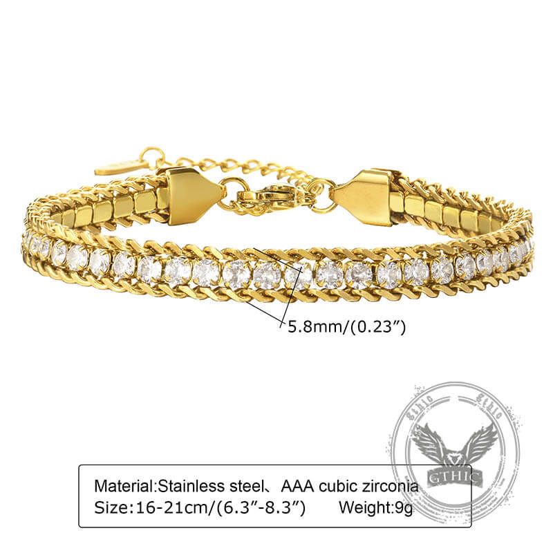 Shiny Zirconia Three-Layer Bracelet in Stainless Steel