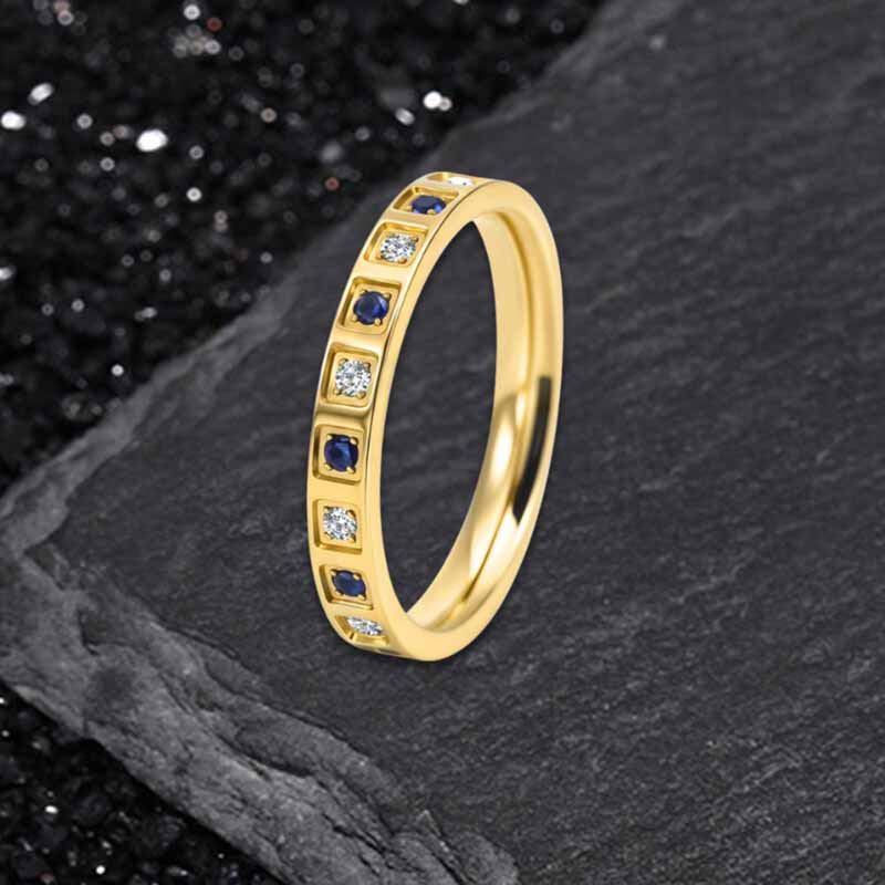 Simple Blue And White Gem-Set Ring in Stainless Steel