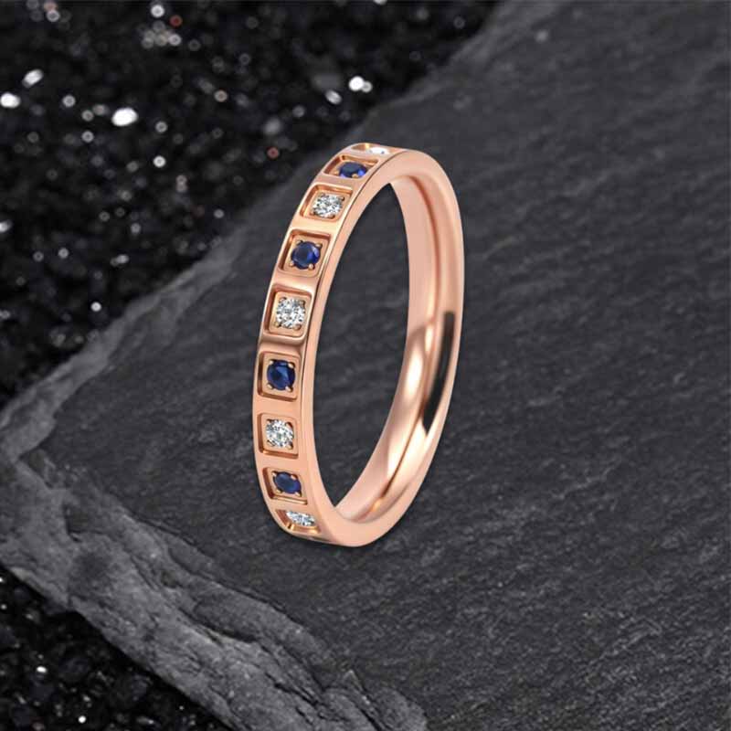 Simple Blue And White Gem-Set Ring in Stainless Steel