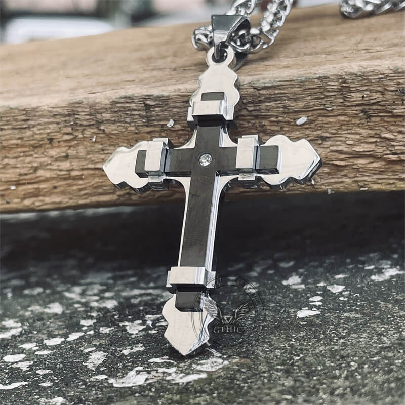 Simple Budded Cross Stainless Steel Christian Pendant