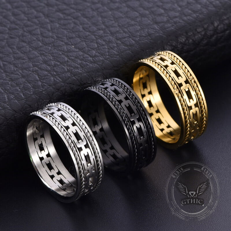 Simple Chain Link Hollow Ring in Stainless Steel