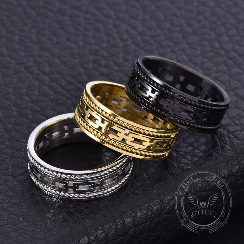 Simple Chain Link Hollow Ring in Stainless Steel