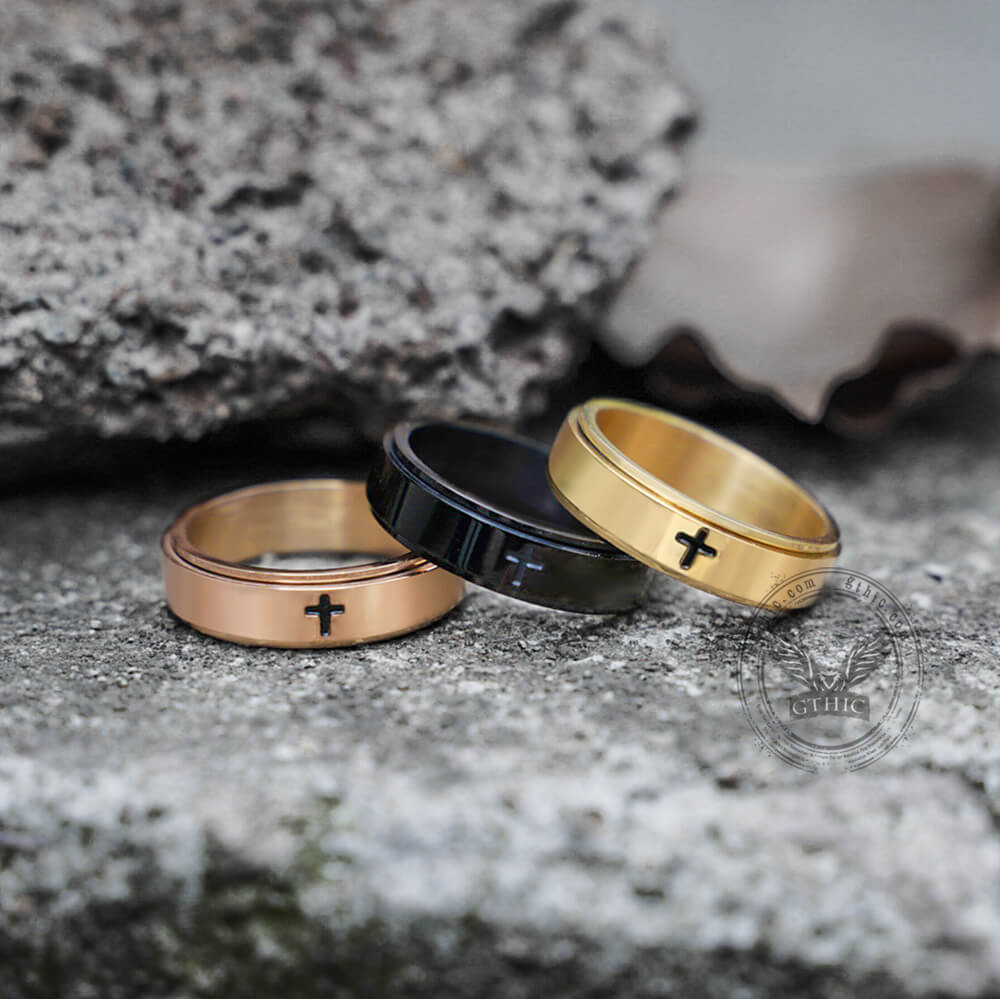 Simple Cross Stainless Steel Decompression Spinner Ring