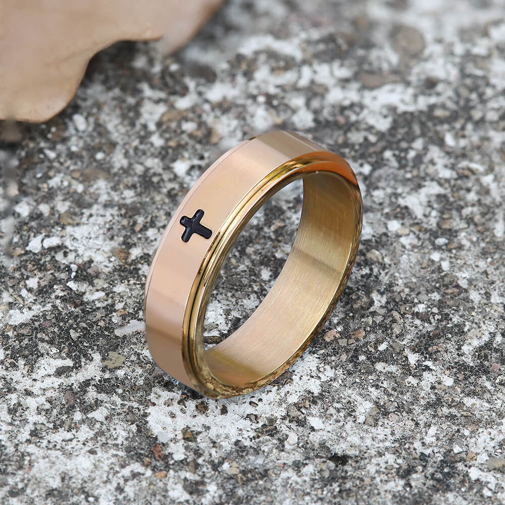 Simple Cross Stainless Steel Decompression Spinner Ring