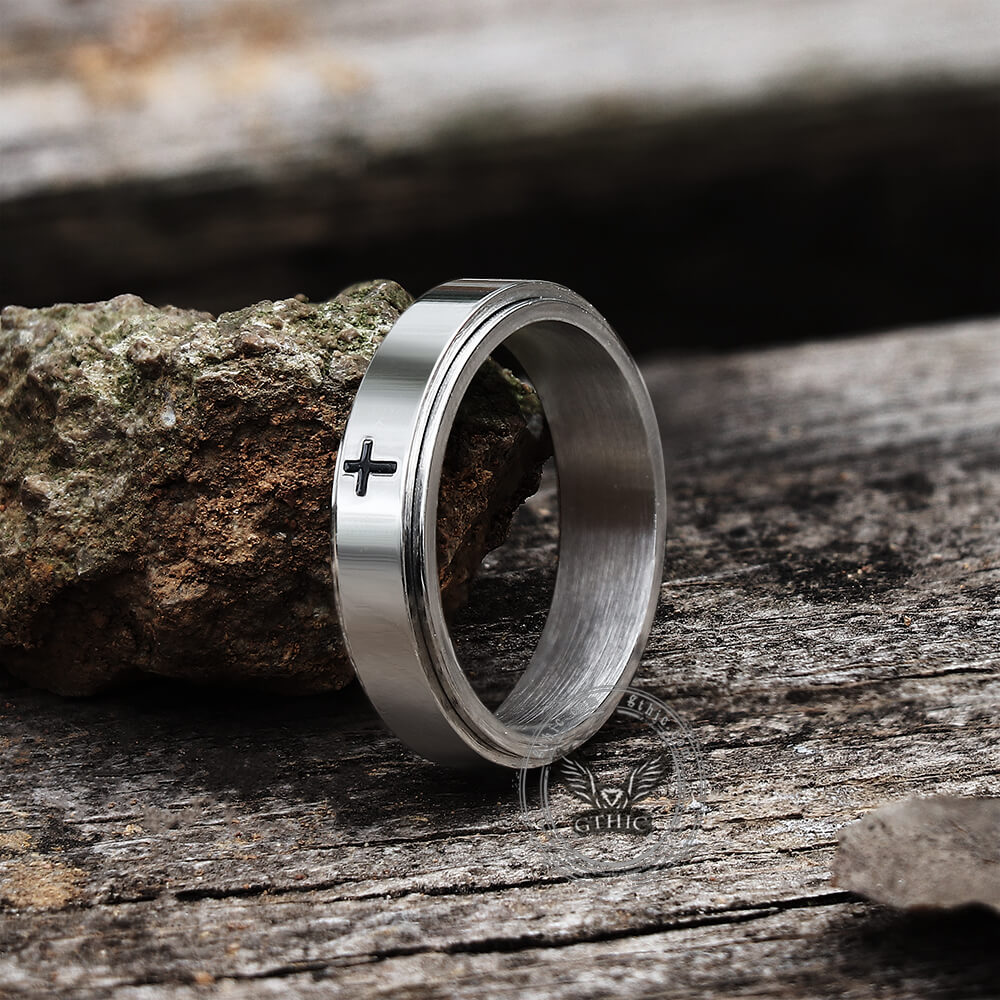 Simple Cross Stainless Steel Decompression Spinner Ring