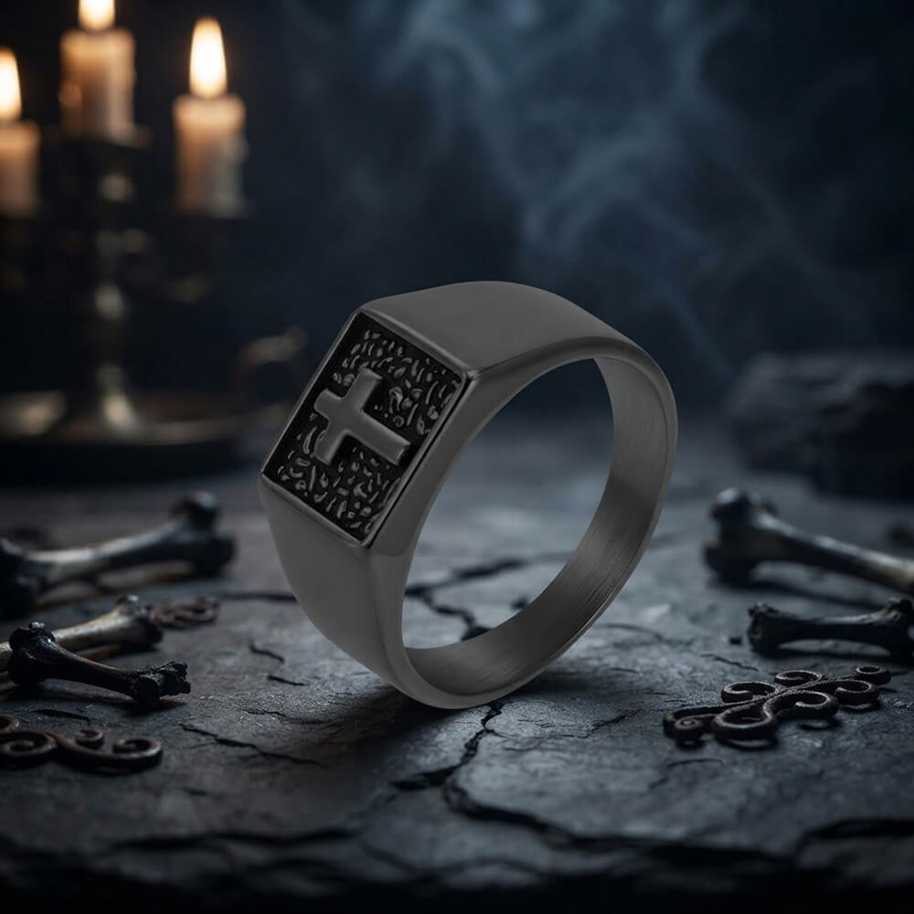 Simple Cross Square Seal Ring in Stainless Steel