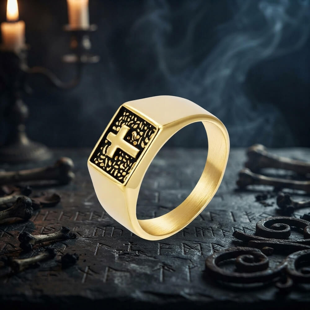 Simple Cross Square Seal Ring in Stainless Steel