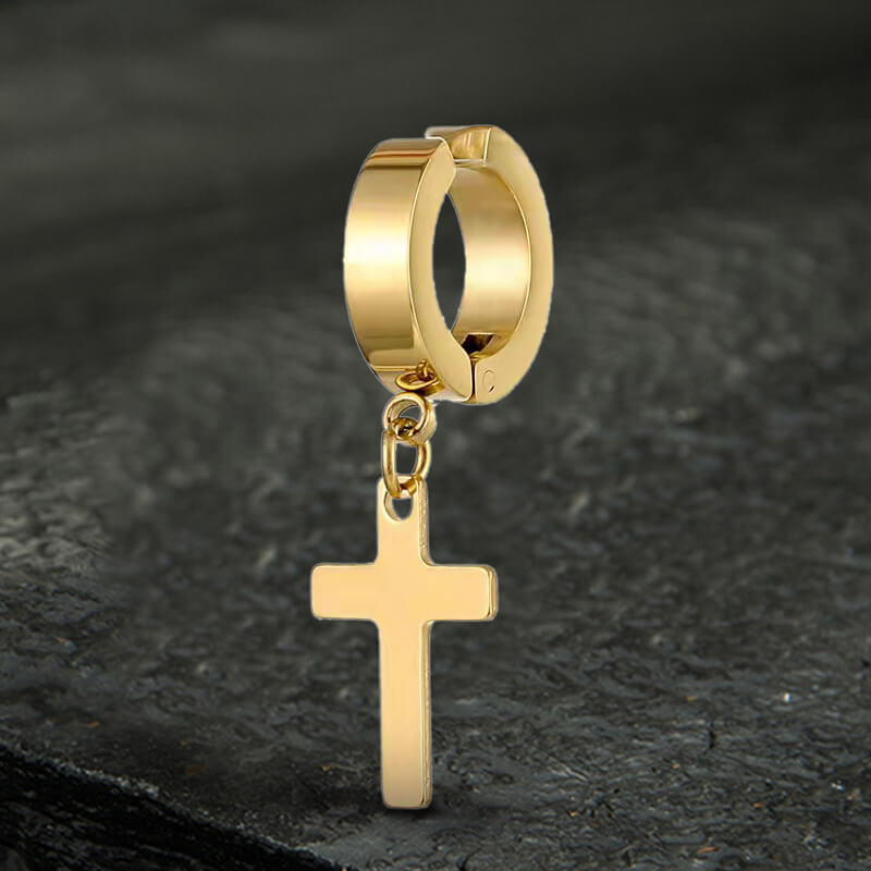 Simple Cross Hoop Earrings in Stainless Steel
