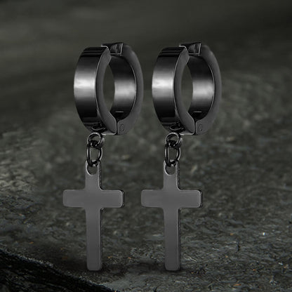 Simple Cross Hoop Earrings in Stainless Steel