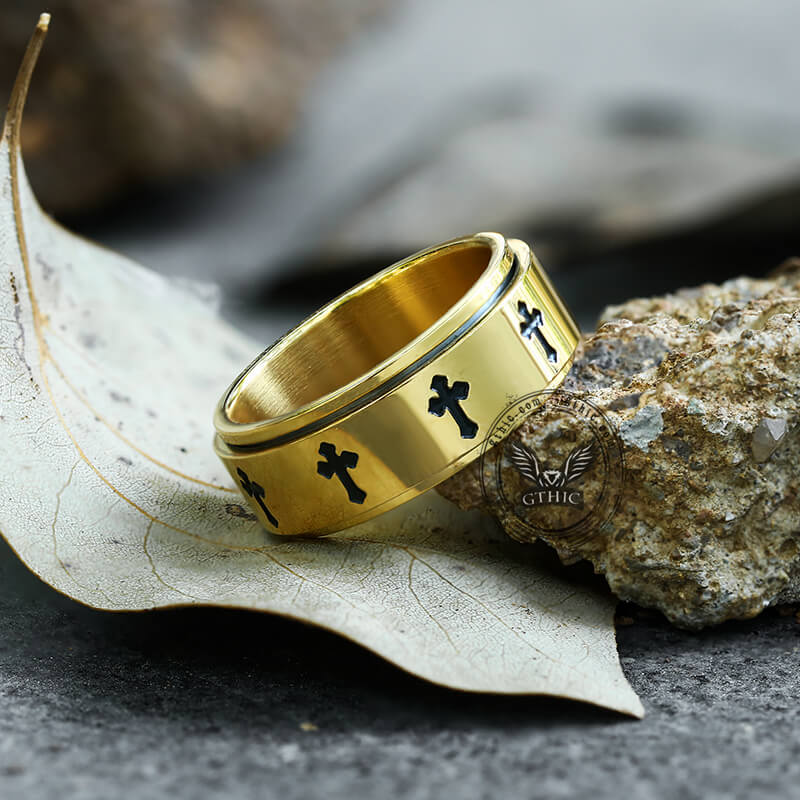 Simple Cross Stainless Steel Spinner Ring