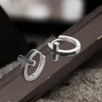 Simple Cross Earrings in Sterling Silver