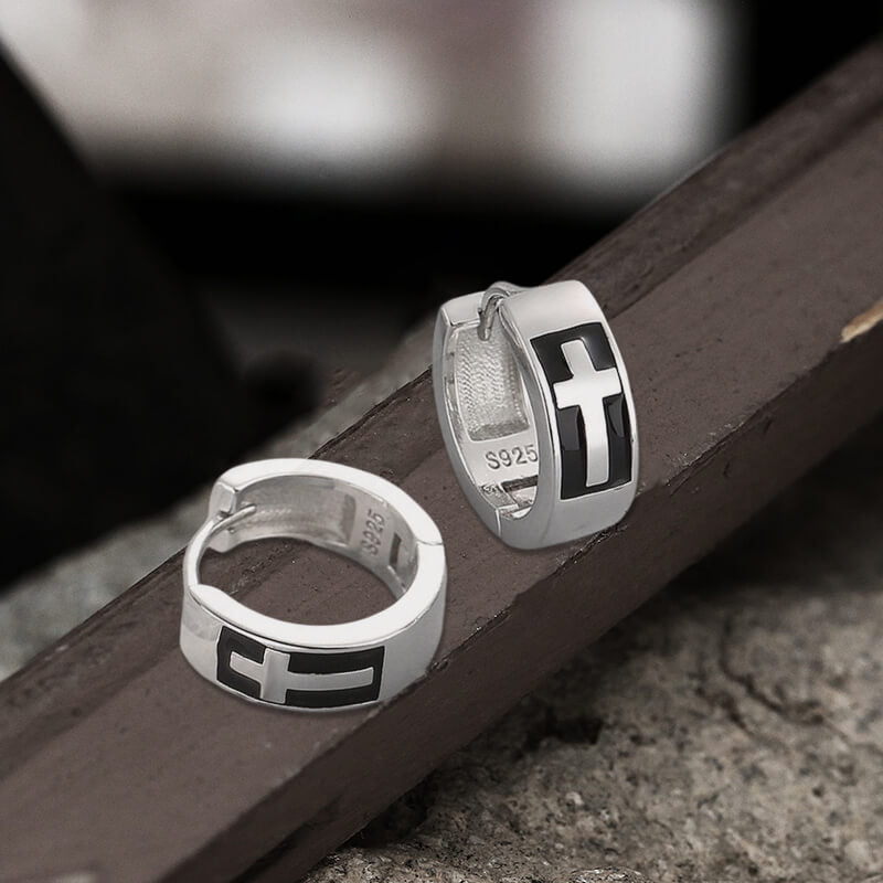 Simple Cross Earrings in Sterling Silver