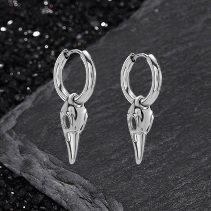 Simple Crow Head Beast Drop Earrings in Stainless Steel