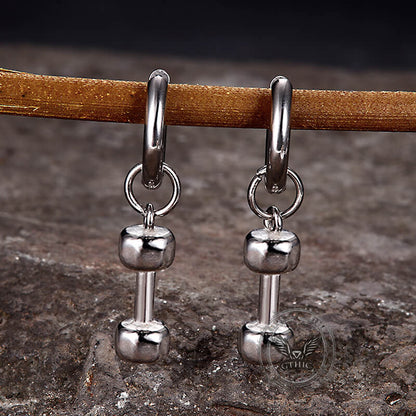 Simple Dumbbell Drop Earrings in Stainless Steel