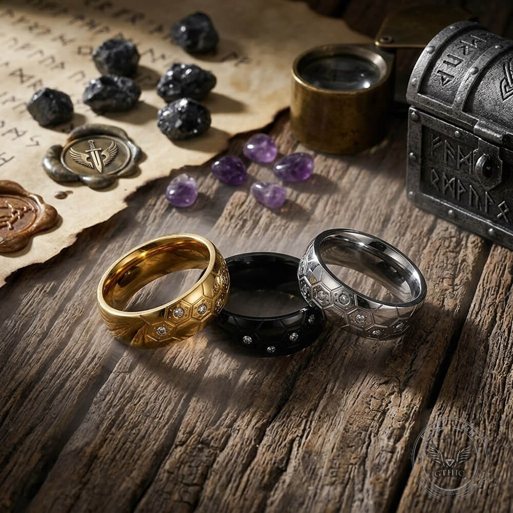Simple Gem Hexagon Pattern Soccer Ring in Stainless Steel