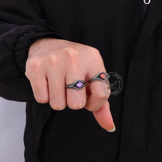 Simple Gemstone Eye Design Ring in Stainless Steel