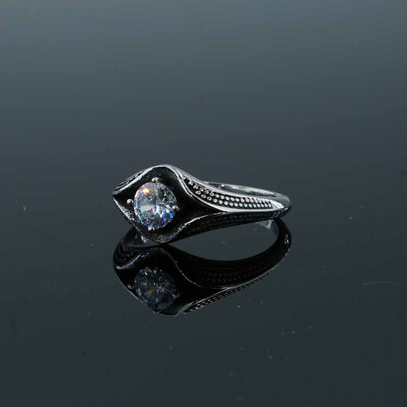 Simple Gemstone Eye Design Ring in Stainless Steel