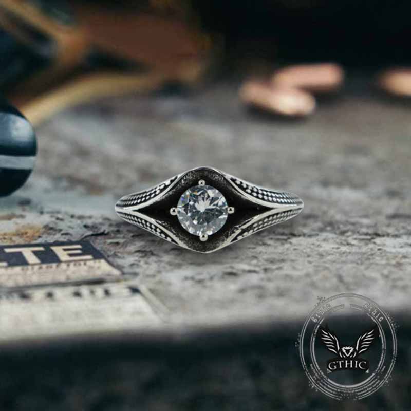 Simple Gemstone Eye Design Ring in Stainless Steel