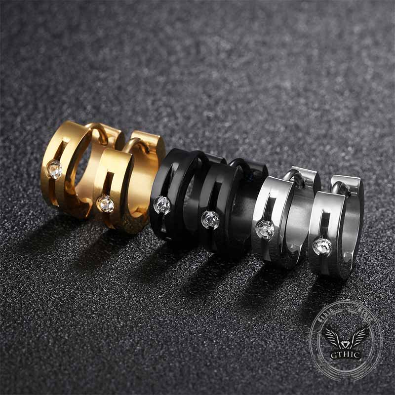 Simple Hip-Hop Stainless Steel Zircon Earrings